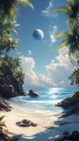 Tropical Cove with Celestial Body Overhead