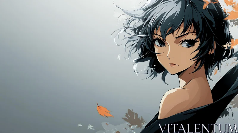 Vector anime portrait with dynamic wind-swept composition.