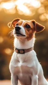 Backlit terrier portrait with shallow depth and warm bokeh