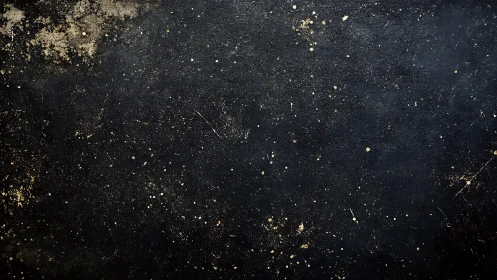 Dark textured background with scattered gold paint flecks.