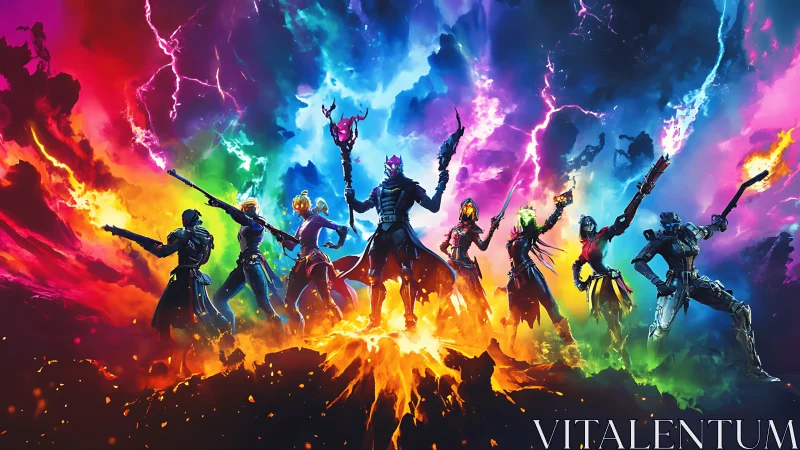 Neon-clad heroes command elemental power over lava rift