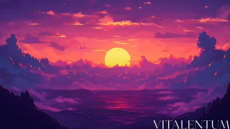 Solar ember sinks into violet seas of painted twilight.