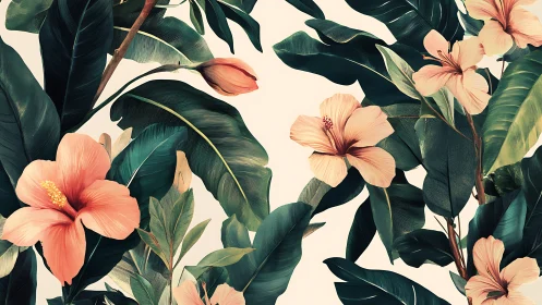 Digitally rendered hibiscus foliage with layered botanical detailing