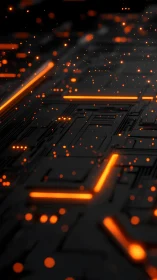 Neon circuitry grid with luminous orange data pathways.