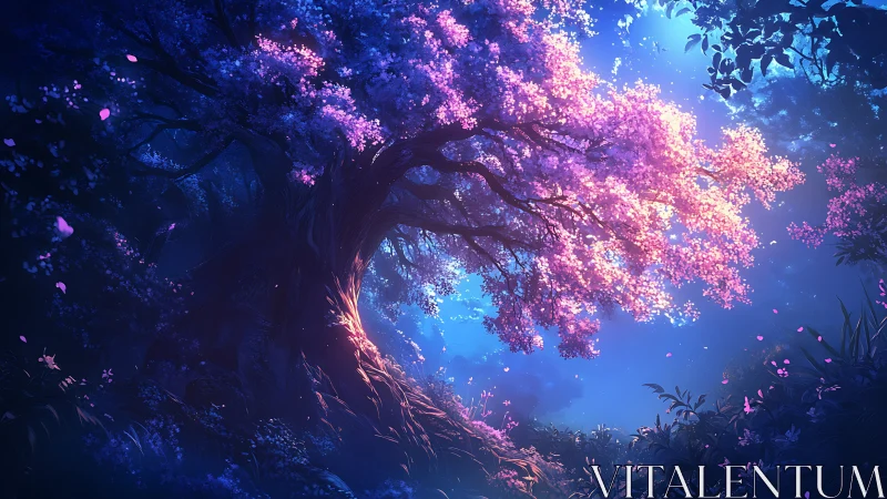 Luminescent cherry tree crowns a nocturnal enchanted forest