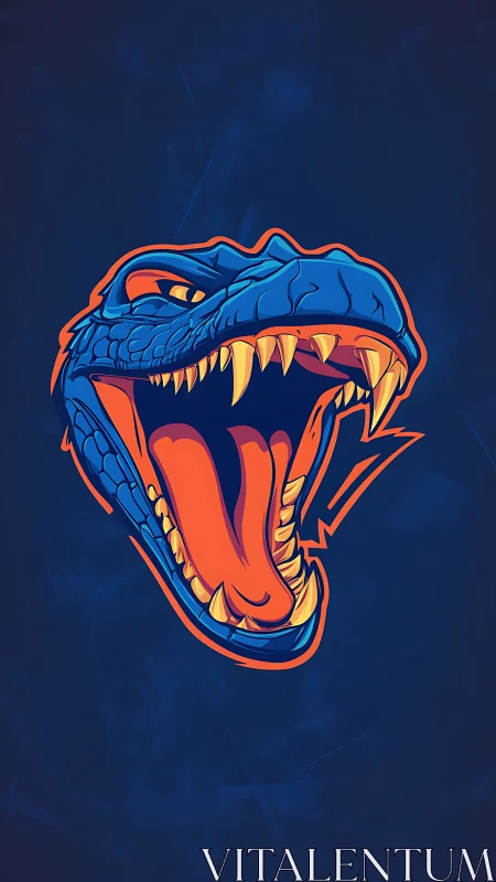 Neon blue raptor head logo with open roaring jaws.