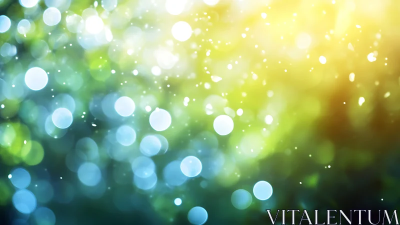 Defocused bokeh light orbs in blue green yellow gradient field.