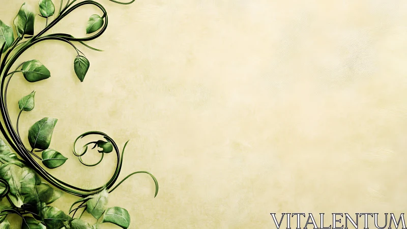 Organic green vine flourish on textured pastel background.