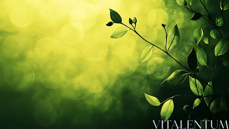Delicate Green Leaves Against Soft Sunlit Bokeh Background.