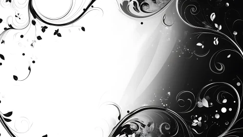 Black and white floral swirl background border design