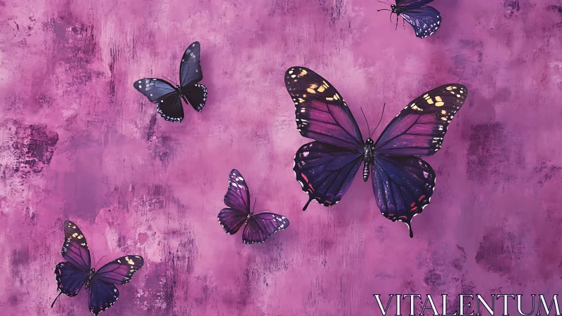 Midnight violet butterflies drifting across rosy hush.