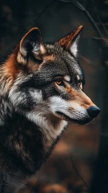 Autumn-lit wolf portrait with high-detail fur rendering profile.