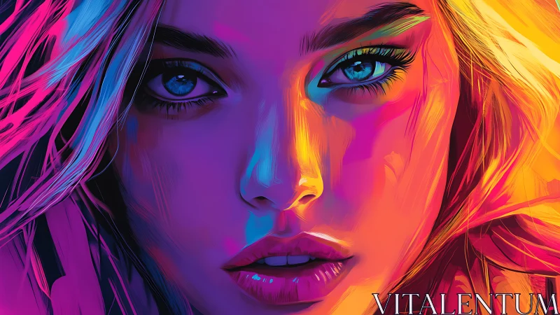 Neon lit female portrait uses saturated gradient lighting
