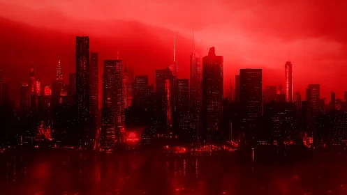 Neon-red dystopian skyline renders a high-contrast urban horizon