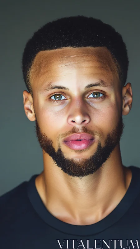 Close-up portrait of young man with short hair and beard.