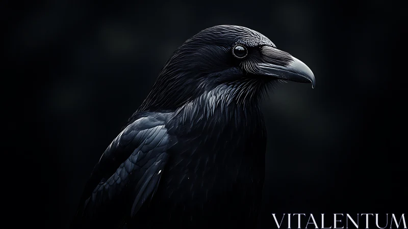 Dramatic Portrait of a Raven in Moody Low-Key Lighting Style.