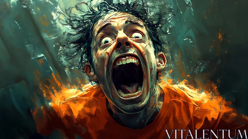 Raw scream in blazing motion, expressive digital portrait.