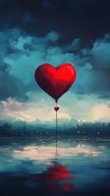 Heart-Shaped Balloon Above Water Landscape.