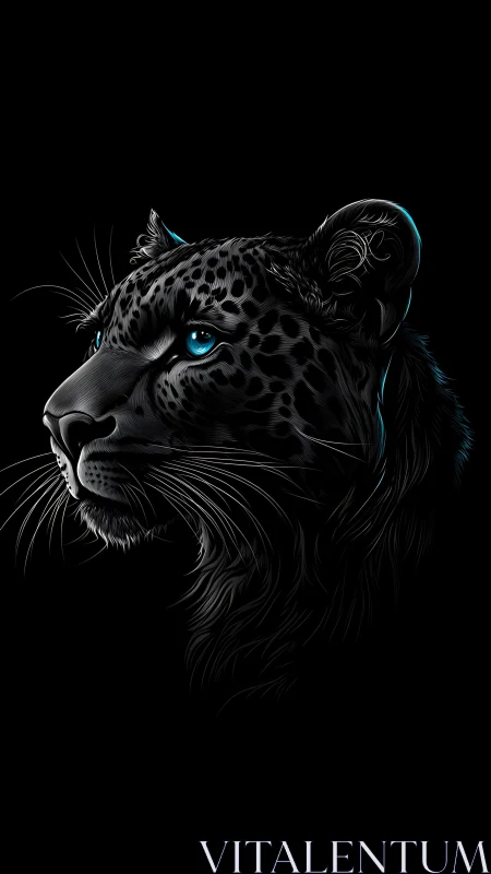 Black Leopard Portrait with Luminescent Blue Eyes on Neutral Ground