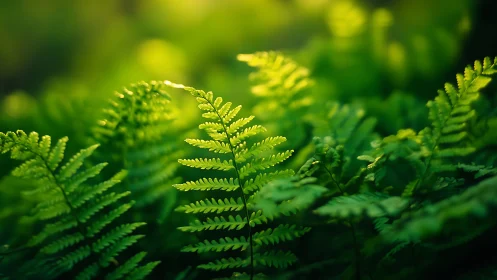 Backlit fern fronds in shallow-depth optical macro field.