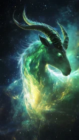Celestial goat spirit weaves nebula light through midnight void