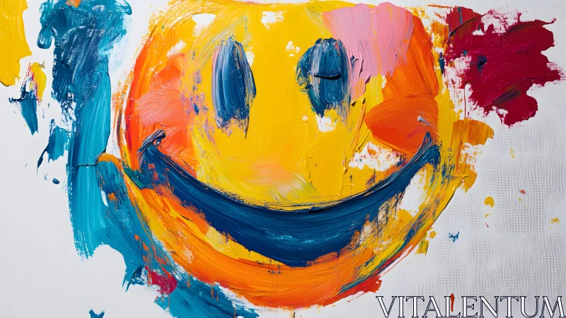 Vibrant Abstract Smiley Face in Expressive Acrylic Brush Strokes.