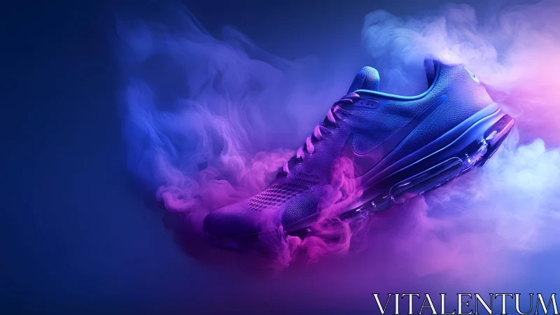 Vibrant Air Max sneaker in neon smoke, futuristic style product shot.