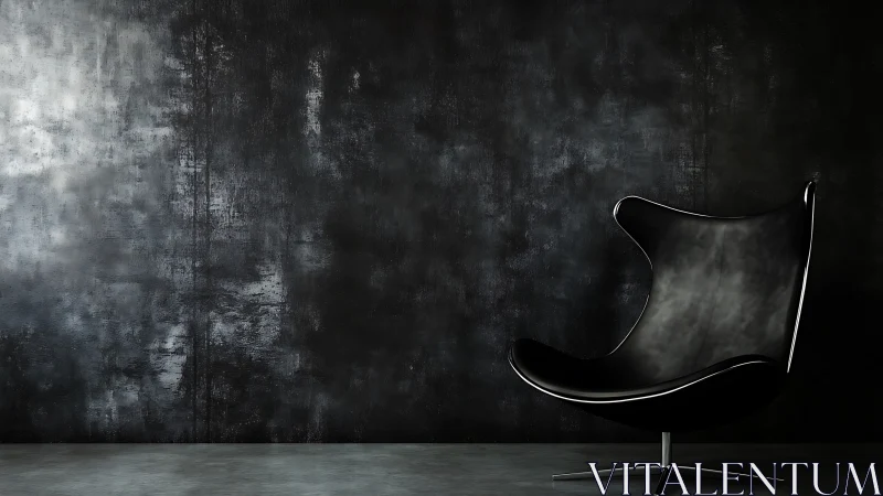 Modern chair positioned against weathered wall surface.