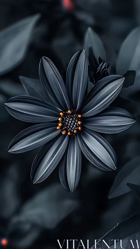 Dark Petaled Flower with Golden Stamen Center