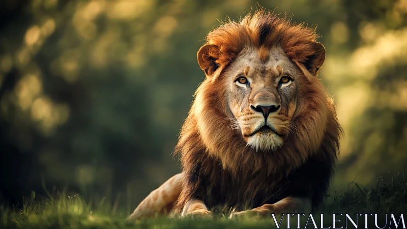 Telephoto portrait isolates resting male lion with shallow depth