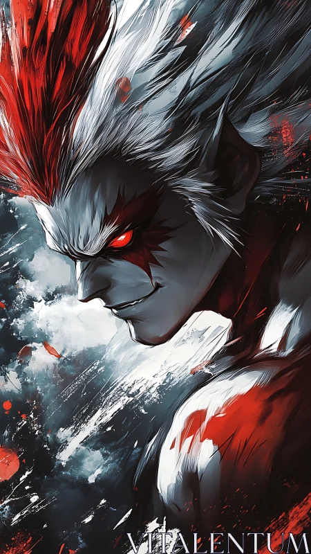 Side profile shows stylized humanoid figure with red accents