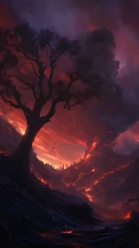 Solitary Tree Consumed by Apocalyptic Inferno.
