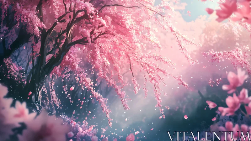 Digital rendering shows overhanging cherry blossoms in mist