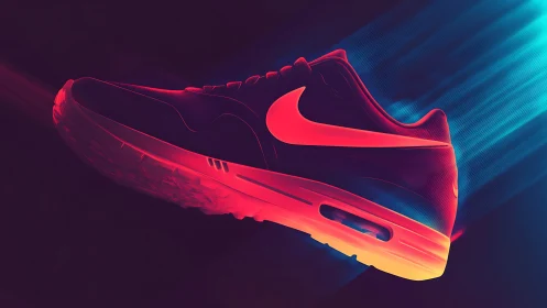 Neon sprint sneaker slicing through electric night glow.