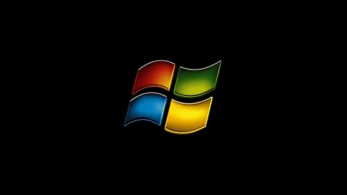 Windows-style four color logo floats on solid black background