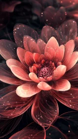 Digital painting of luminous crimson lotus with layered filaments.