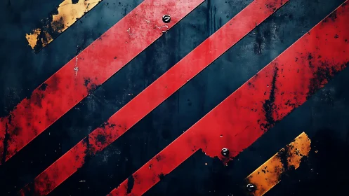 Grunge Industrial Background with Diagonal Red and Yellow Stripes.