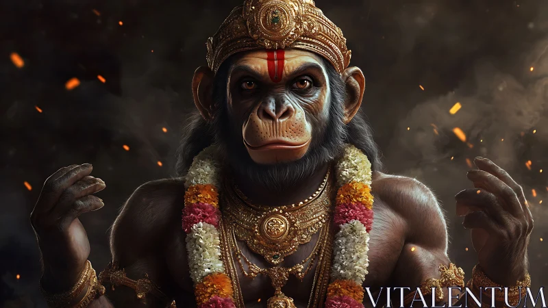 Divine simian warrior rendered with ornate golden regalia.