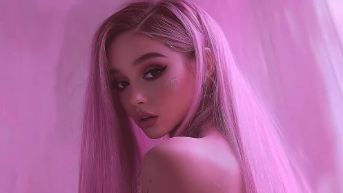 Neon pink portrait with soft-focus lighting and beauty detail