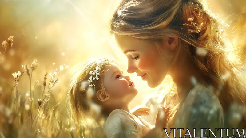 Mother and Daughter Portrait with Backlighting in Golden Hour Garden Setting