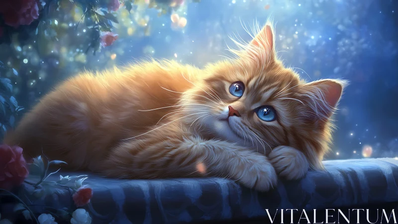 A Serene Kitten's Magical Starlit Moment.