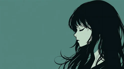 Quiet side profile of a thoughtful girl in gentle teal tones.