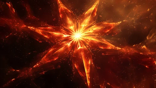 Fiery fractal starburst forms radiant symmetrical core
