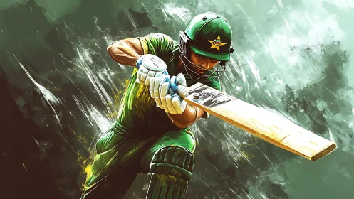 Cricketer drives ball with powerful front-foot stroke