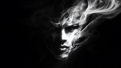 Mystical smoke-formed face emerges gently from deep shadow