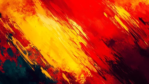 Bold Abstract Painting with Red, Yellow, and Black Brush Strokes.