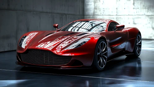 Sleek red sports car glows with power in a modern showroom