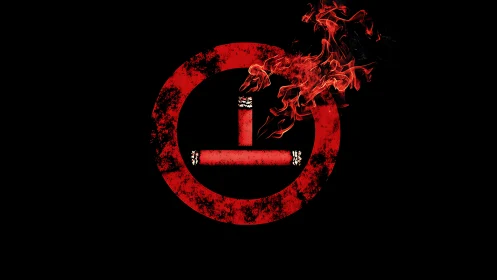 Burning cigarette icon forms red prohibition symbol on black field