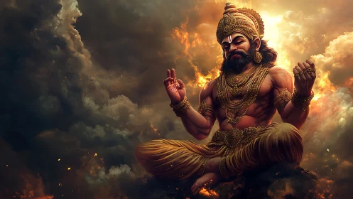 Seated mythological figure rendered in detailed digital painting