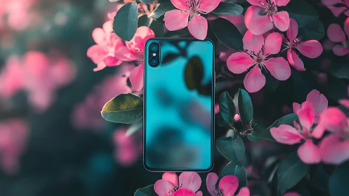 Stunning Turquoise Phone Blooms Among Vibrant Pink Flowers